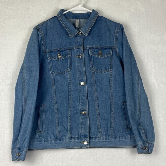 Davids Bridal Bride Jacket Womens Large Blue Embroidered Floral Denim Jacket - Picture 3 of 14